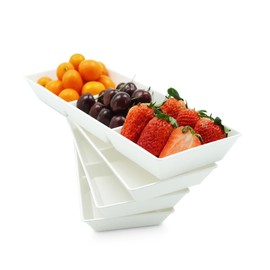 AMGBZT Divided Serving Tray Platter, 4 Pack 15" x 5" Fruit Veggie Food Tray for Party, Plastic Serving Trays for Appetizer, Snack, Dessert, Cookie, Brunch Decorations Platters, White Trays BPA-Free