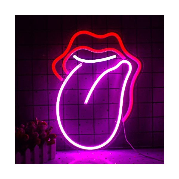 Wanxing Lips Neon Sign Flame Red Lips Big Tongue Shape Neon Signs Wall Decor for Children Baby Room Christmas Wedding Party Decoration