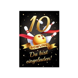 Minkocards 12 Invitation Cards Including 12 Envelopes for 10th Children's Birthday Bowling Bowling Skittles Girls Boys Invitations Tenth Birthday Kids Invitation Set
