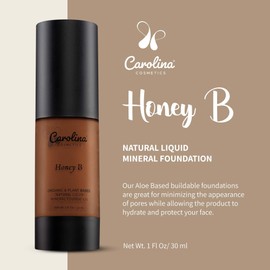 Carolina Cosmetics - Plant-Based Foundation in Honey B Shade - Hydrating, Pore-Minimizing & Buildable Coverage - Vegan, Non-GMO, Gluten-Free, Paraben-Free- Sun Protection - 1Fl Oz