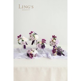 Ling's Moment Lilac Wedding Flowers Mini Bridesmaid Bouquets Set of 6 Light Purple Pre-Made Small Floral Lavender Rose Wedding Centerpieces - Lilac & Gold