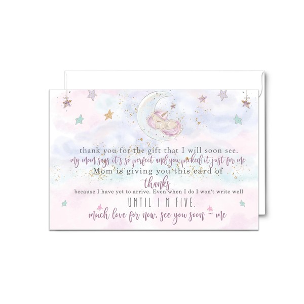 Paper Clever Party Unicorn Baby Shower Thank You Cards with Envelopes Blank Note Message from Girl Thanking for Gifts Whimsical Star and Moon Stationery Set 4x6, 25 Pack Printed
