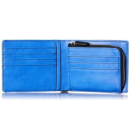 VOICE Men's Slim Bi-Fold Wallet - Genuine Carbon Leather, Minimalist Japanese Style, Folded Design with Zip Coin Pocket, Gift-Ready Packaging, Blue