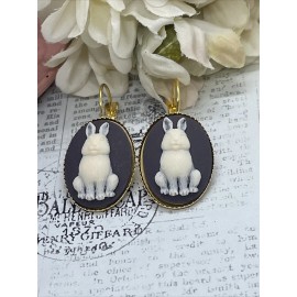 FANCY FOX BOUTIQUE Bunny Rabbit Chocolate Gold Wedding Setting Anniversary Earrings Cameo Birthday