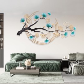 Gdrasuya10 43.31 * 26.77Inch 3D Ginkgo Tree Leaf Metal Wall Art Modern Luxury Metal Wall Nature Art Decor Wall-Mounted Sculpture Wall Hanging for Living Room Bedroom Kitchen Decoration Gifts
