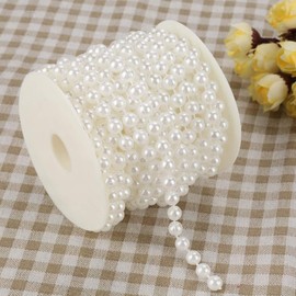 Faux Pearl Beads, 10m/roll Grinding Pearl Wire Beads Garland String Roll Strand for Wedding Party Decoration (White)