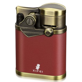 XIFEI Cigar Torch Lighter, Refillable Desktop Butane Lighter Windproof 4 Jet Flame, Cigar Holder Cigar Accessories, Adjustable Flame Rocker Arm Lighters Gift for Men (Red)