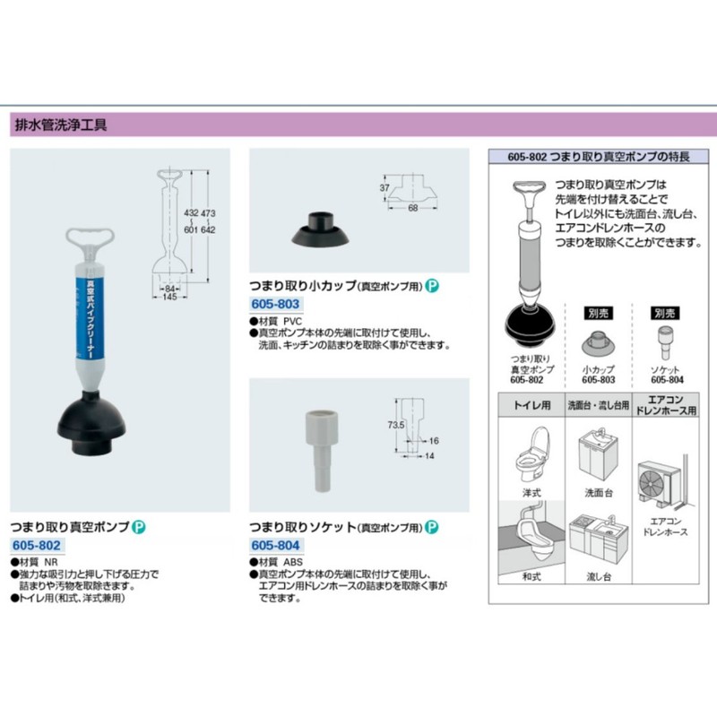 Kakudai 605-804 Drain Cleaning Tool Clog Remover Socket for Vacuum