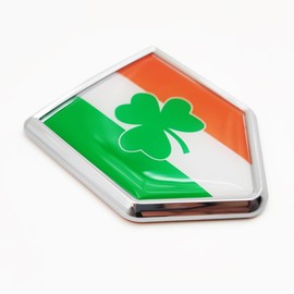 Overdecor Ireland Shamrock Flag Decal Stickers Car Emblem Irish Shamrock Car Accessories Decorations Chrome Shield Flag Sticker Decals for Cars Truck Vehicles, 2 Pack