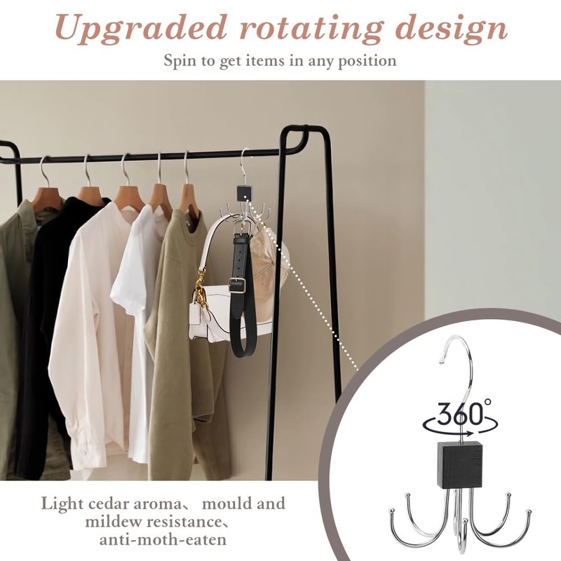 FIDWALL 2PCS Wooden Matte Black Hexagon Belt Hanger - 360°