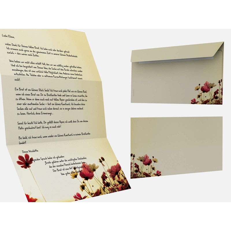 Writing Paper Set 100 Pieces Sunny Flowers 50 Sheets DIN