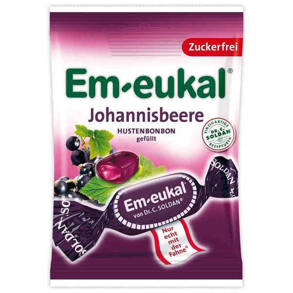 Em-Eukal Johannisbeere Casis Hard Candies with Filling for Sore Throat 75g Sugar Free