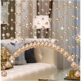 Hanbinsen 20 Strings Crystal Beaded Curtain, Arched Door String Curtain, Hanging Doorway Room Divider Suitable for Home, Coffee House, Bedroom, Restaurant. (Chamgagne)