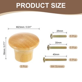 uxcell 5Pcs Round Wood Drawer Knob, 0.91" x 0.71" Round Cabinet Knobs Mushroom Shape Paint Surface Wooden Knobs with Screws for Furniture Drawer Dresser Wardrobe Cupboard, Wood Color