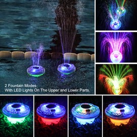 Floating Pool Fountains with Light Show,Battery Pond Water Fountain,IP68 Waterproof Pool Waterfall Fountains,2 Modes Pool Sprinkler Fountain for Inground Above Ground Pool, Gardens-1pc