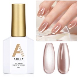 AILLSA Cat Eye Gel Nail Polish Nude Glitter Crystal Gel Polish with Magnet, Jelly Glass Holographic Gel Nail Polish Pearl Shimmer Reflective Translucent Color U V Gel Salon DIY at Home 0.5 OZ GF30