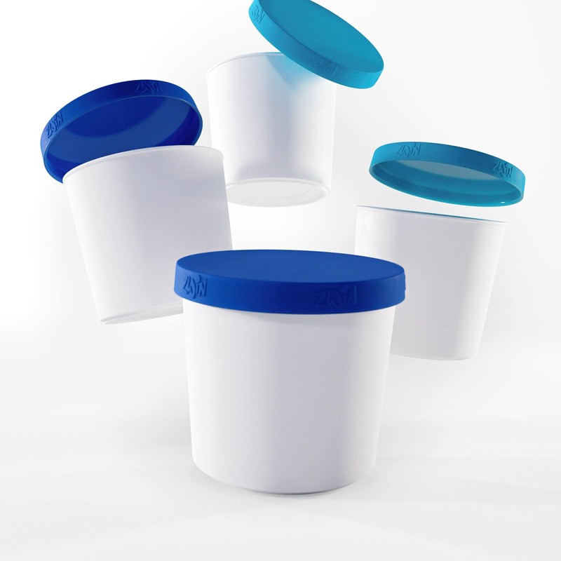 ZWIN® 4er-Set Eiscreme-Gefrierbehälter mit beschriftbarem Silikondeckel 250ml, Ideal für die
