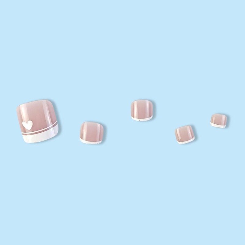 Caiguoer 24 Pieces Bare False Toenails Square French False Toenails