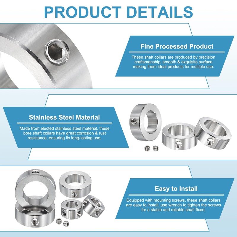 MECCANIXITY 2pcs Stainless Steel Shaft Collar, 25mm(1") ID 40mm(1 9/16")