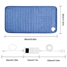 Electric Heating Pad with Automatic Shut-Off, Fast Heating Technology and Overheating Protection, 6 Temperature Levels, Safe Heating Pad with 4 Types of Timer (Dark Blue, 30 x 60 cm)