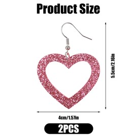 LUTER Heart Earrings, Pink Heart Earrings Glittering Large Heart Earrings for Women Cute Heart Stud Earrings Heart Earrings Dangle for Girls Women Valentine's Day Mother's Day, Plastic