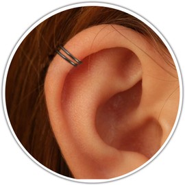 Black Clip on Double Cartilage Piercing Hoop - Hypoallergenic Tiny Handmade 20 gauge Faux Spiral Helix - 925 Black Silver 7mm No Piercing Needed Fake Double Ear Cuff