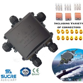 Sucre Auxiliary ® 24A 450V 5 Way IP68 Waterproof Electrical Cable Wire Connector Junction XL Size Box 4-14mm Cable Range (5 Way)