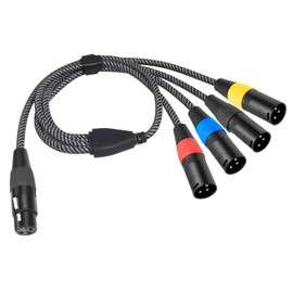 Lrbners 2FT(0.6M) XLR Female to 4 Male Splitter Cable - 4-Channel Zinc Alloy Y-Cable, Multiple-Color Anti-Slip Rubber Rings, Braided Shield for Microphone & Mixer Signal Distribution