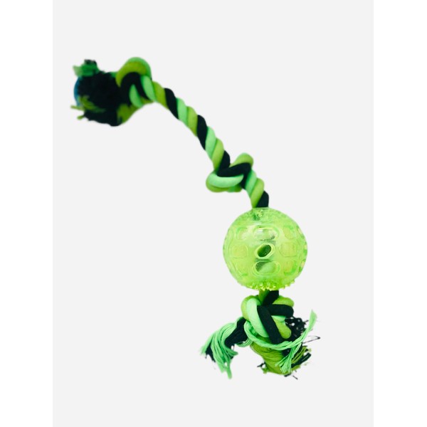 Dog Knotted Rope Chew Toy with Balls, Multicolor (Green)