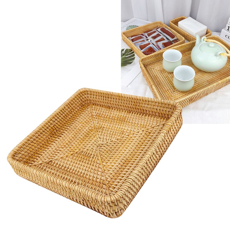 Rattan Tray Tabletop Organization Hand Woven Snack Storage Basket Multifunctional