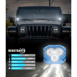 HENGTUAOTO 2-Pack 2.5inch Three-Eye 30W Spotlight 5400LM with JL A-Pillar Windshield Hinge Mounting Brackets Wiring Harness Kit, for Wrangler JL/JLU 2018-2023 Gladiator JT 2020-2023 (Blue)
