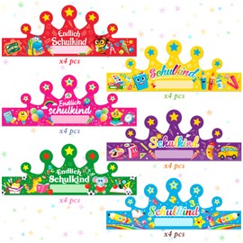 DPKOW Schulanfang Deko für Junge Mädchen Einschulung Papier Hüte Endlich Schulkind Papier Hüte ABC 123 Zuckertüten Schulanfang Photo Booth für Schulkinder Geschenk Schulanfang Jungen Mädchen,24 Stücke