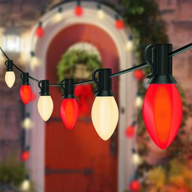 C7 LED Red and White Christmas Lights, 25Ft Outdoor Christmas String Lights with 27 LED Bulbs, Commercial Hanging Vintage Christmas Lights for Holidays Roofline Patio Garden Party Lawn Wedding Decor