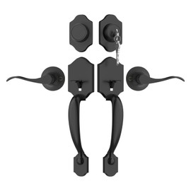 Haidms Matte Black Double Door Handle with Deadbolt, Black Front Door Lock Set, Heavy Duty Double Lock Door Handleset with Dummy, Double Front Door Hardware Set with Reversible Handle Lever