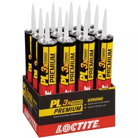 Loctite PL Premium Polyurethane Construction Adhesive, Versatile Construction Glue for Wood, Concrete, Stone, Metal & More- 28 fl oz, Cartridge, 12 Pack