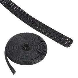 Rebower 10ft PET Expandable Wire Loom 1/4 Inch, PET Braided Wire Sleeving Cable Management Sleeve Tubing [for Audio Video Home Office Cord Protector]-Black