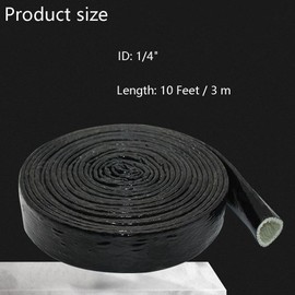 10 Feet Length Heat Shielded Fire Thermo Armor Fire Sleeve 1/4" ID,Silicone Coated Fiberglass Heat Protection for Automotive Hose Lines & Electrical Wiring（Black 1/4" x10 Feet）