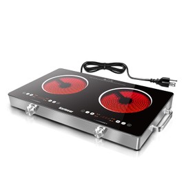 Karinear Portable Electric Stove 110V, 1800W Electric Hot Plate with Handle, Knob Control Single Burner Electric Cooktop, Ceramic Infrared Countertop Burner, Timer, Safety Lock