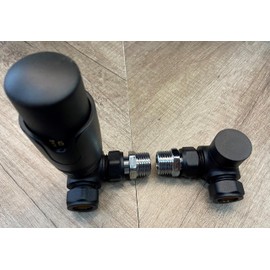Team Controls Matt Black Corner TRV Thermostatic Radiator Valves Angled Set Pair 15mm x 1/2''