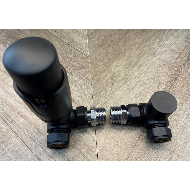 Team Controls Matt Black Corner TRV Thermostatic Radiator Valves Angled