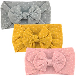 3 Pcs Baby Headband Baby Turban Headband Baby Girl Headbands Baby Girl Bows Headband Newborn Headbands Baby Hair Bands for Newborn Baby, Toddlers(grey/pink/yellow)