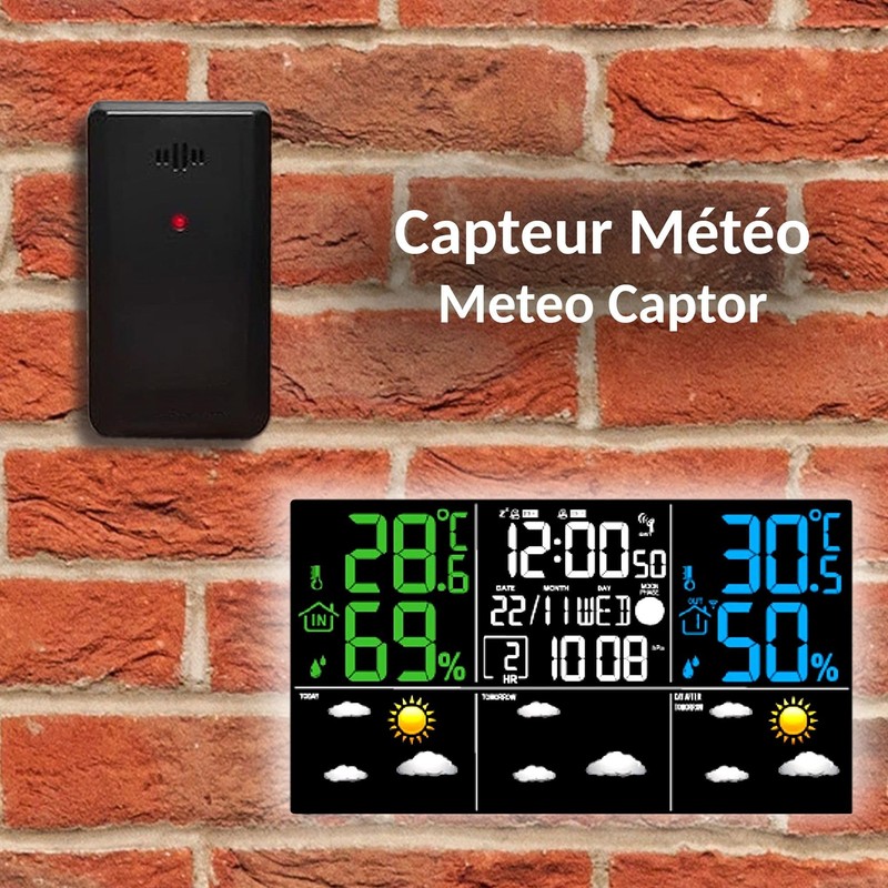 FISHTEC Weather Station LCD Colours with Wireless Outdoor Sensor -