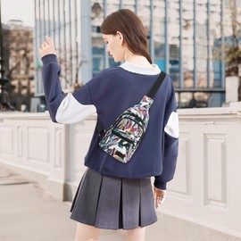 FOLOVEYA Fashion Chest Bag Women Small Sling Bag Cross Body Bag Ladies Casual Shoulder Bag Lightweight Sling Backpack Polyester for Cycling Hiking Travel Outdoor Sports Pattern G