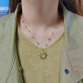 Sunflower Necklaces for Women Sunflower Crystal Necklace Boho agate Necklaces Crystal Necklace Trendy Jewelry (Green, One size)