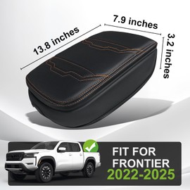 Muslogy for Frontier Center Console Pad Armrest Box Cover Vegan Leather Soft Accessories Armrest Lid Protector Compatible with Nissan Frontier 2022-2025 2026(Extra Thick, V2 Orange Stitching)