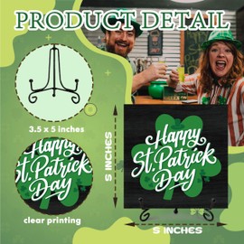 Happy St. Patrick's Day Decoration Sign, St. Patrick's Day Wood Sign with Iron Stand, Sign Home Tabletop Shelf Desk Decor, Friendship Gift St Patricks Day Decorations, 5 X 5 Inches-D07