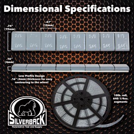 Silverback 1/4oz Tape Wheel Weights, Gray .25oz EZ Peel Steel Tape Weights, Roll