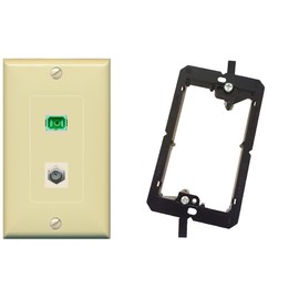 RiteAV - 1 Port SC-APC Fiber Simplex 1 Port Coax Cable TV- F-Type Decorative Wall Plate Bracket Included - Ivory