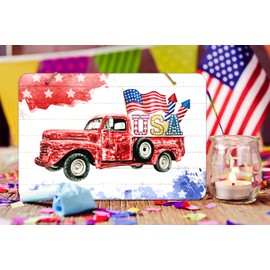 SICOHOME 4th of July Hanging Sign Independence Day Decoration American Flag Truck Decor Door Sign 4th of July plaque Sign Decor Hanging Wall Art