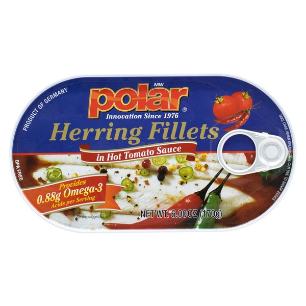MW polar Herring Fillets in Hot Tomato Sauce, 6 Ounce (Pack of 14)